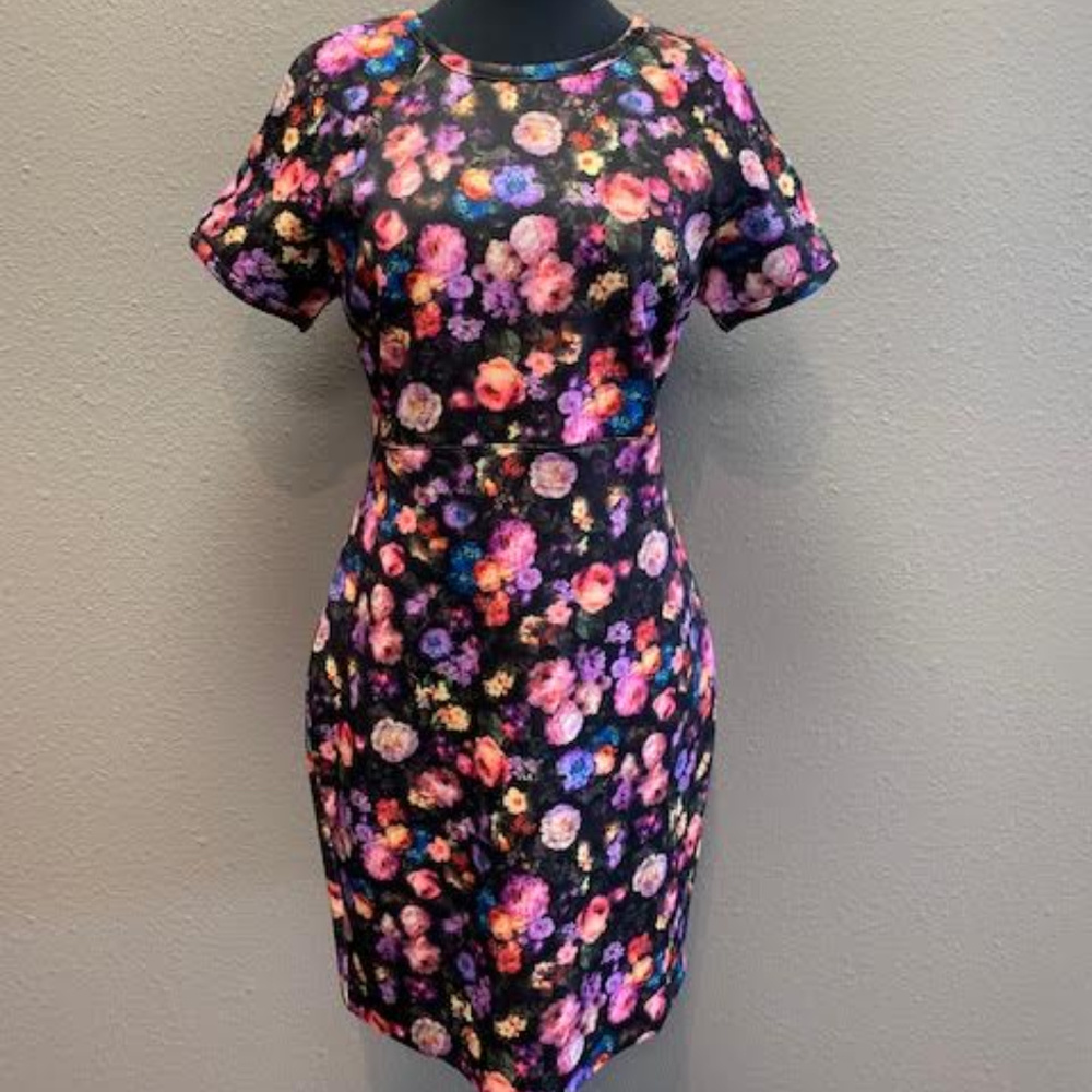 Sweet Sinnamon -Black Floral Neoprene Dress